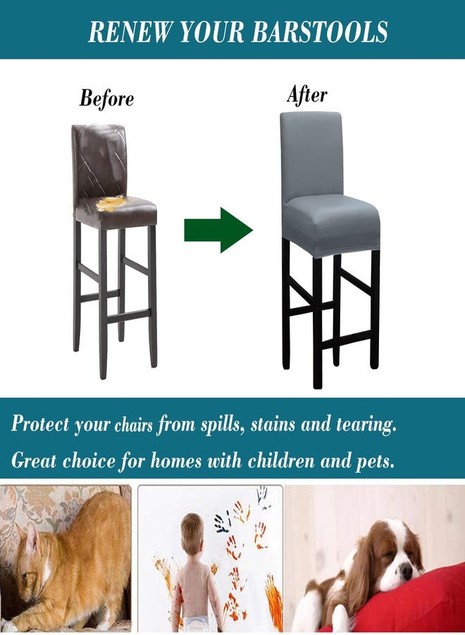 HFCNMY Bar Stool Covers,2 Pack Stretch Waterproof PU Bar Stool Covers with Backs Bar Stool Chair Covers Barstool Covers Slipcovers with Back Pub Counter Stool Chair Covers with Elastic Bands Gray - Image 4